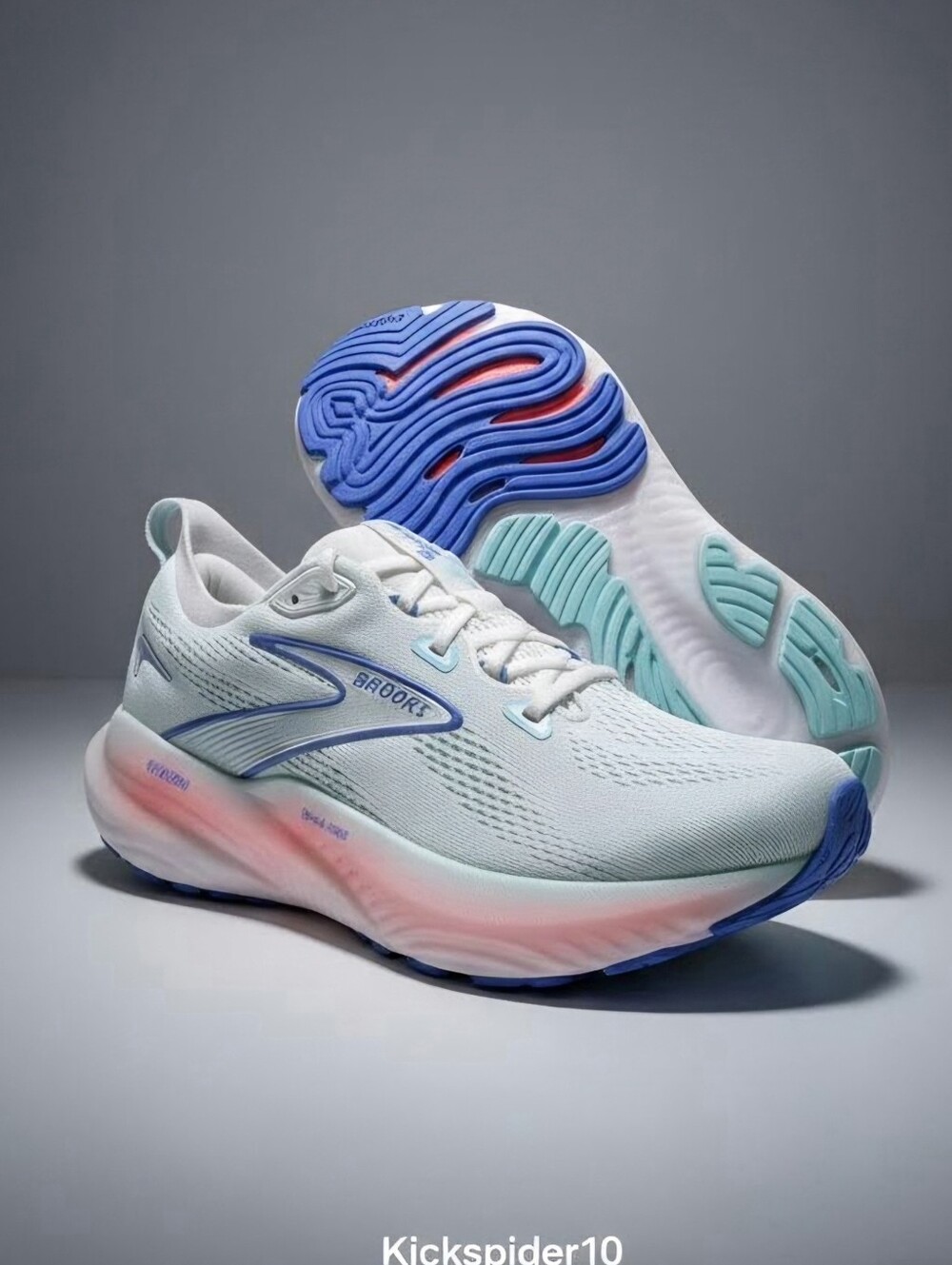 Brooks Glycerin 22 Womens Size 8.5 Running Shoes White Blue EUC Max Cushion
